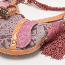 Pre Owned Roberto Cavalli Multicolor Python and Canvas Tassel Shoulder Bag