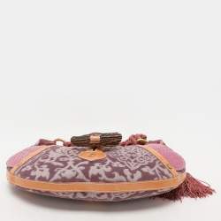 Pre Owned Roberto Cavalli Multicolor Python and Canvas Tassel Shoulder Bag