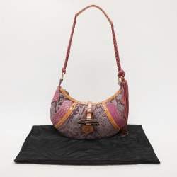 Pre Owned Roberto Cavalli Multicolor Python and Canvas Tassel Shoulder Bag