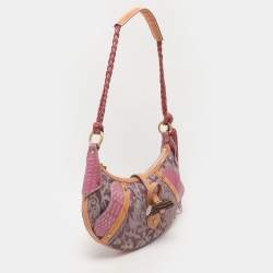 Pre Owned Roberto Cavalli Multicolor Python and Canvas Tassel Shoulder Bag