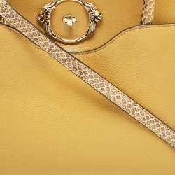 Roberto Cavalli Yellow Leather and Python Lion Logo Tote