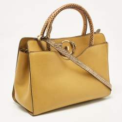 Roberto Cavalli Yellow Leather and Python Lion Logo Tote