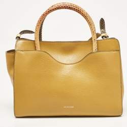 Roberto Cavalli Yellow Leather and Python Lion Logo Tote