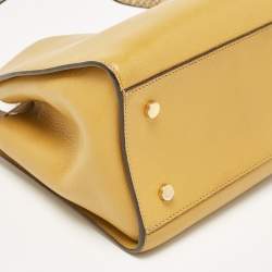 Roberto Cavalli Yellow Leather and Python Lion Logo Tote