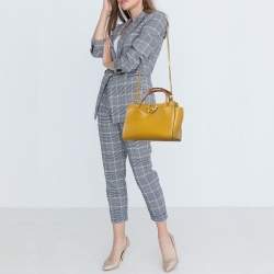 Roberto Cavalli Yellow Leather and Python Lion Logo Tote