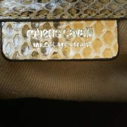 Roberto Cavalli Yellow Leather and Python Lion Logo Tote