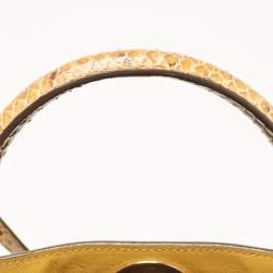 Roberto Cavalli Yellow Leather and Python Lion Logo Tote
