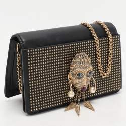 Roberto Cavalli Black Leather Chain Clutch