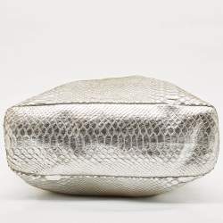 Roberto Cavalli Silver Python Embossed Leather RC Shopper Tote