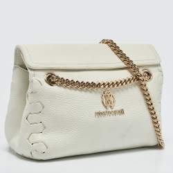 Roberto Cavalli White Leather Chain Shoulder Bag