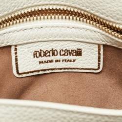 Roberto Cavalli White Leather Chain Shoulder Bag