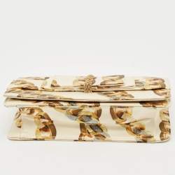 Roberto Cavalli Gold Chainlink Print Fabric Bow Clutch