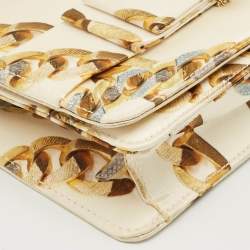 Roberto Cavalli Gold Chainlink Print Fabric Bow Clutch