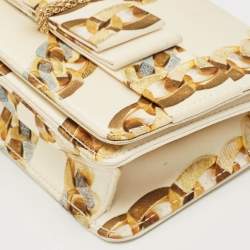 Roberto Cavalli Gold Chainlink Print Fabric Bow Clutch