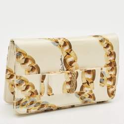 Roberto Cavalli Gold Chainlink Print Fabric Bow Clutch