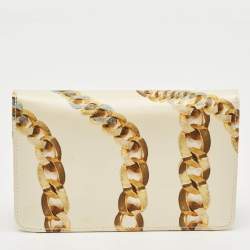 Roberto Cavalli Gold Chainlink Print Fabric Bow Clutch