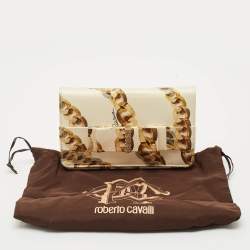 Roberto Cavalli Gold Chainlink Print Fabric Bow Clutch