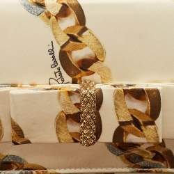 Roberto Cavalli Gold Chainlink Print Fabric Bow Clutch