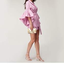Roberto Cavalli Gold Chainlink Print Fabric Bow Clutch