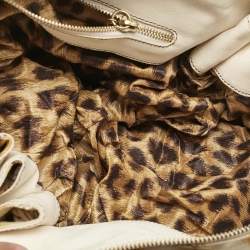 Roberto Cavalli White/Brown Leopard Print Canvas Tassel Hobo