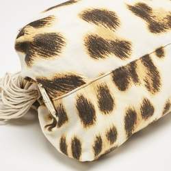 Roberto Cavalli White/Brown Leopard Print Canvas Tassel Hobo
