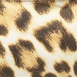 Roberto Cavalli White/Brown Leopard Print Canvas Tassel Hobo