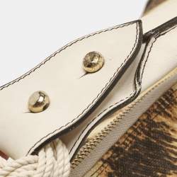 Roberto Cavalli White/Brown Leopard Print Canvas Tassel Hobo