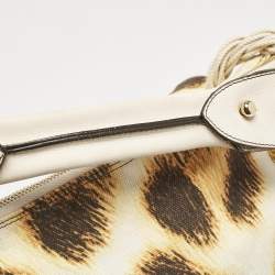 Roberto Cavalli White/Brown Leopard Print Canvas Tassel Hobo