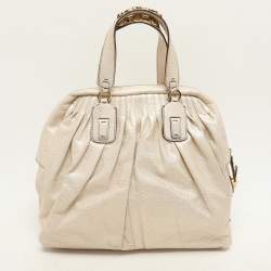 Roberto Cavalli Metallic Gold Textured Leather Chain Detail Handle Satchel