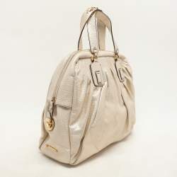 Roberto Cavalli Metallic Gold Textured Leather Chain Detail Handle Satchel