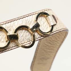 Roberto Cavalli Metallic Gold Textured Leather Chain Detail Handle Satchel