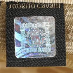 Roberto Cavalli Metallic Gold Textured Leather Chain Detail Handle Satchel