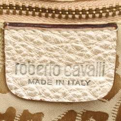 Roberto Cavalli Metallic Gold Textured Leather Chain Detail Handle Satchel