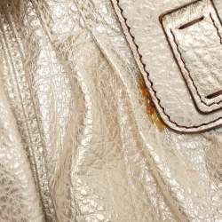 Roberto Cavalli Metallic Gold Textured Leather Chain Detail Handle Satchel