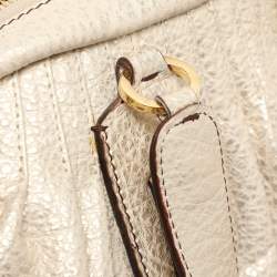 Roberto Cavalli Metallic Gold Textured Leather Chain Detail Handle Satchel