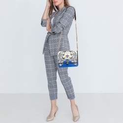 Roberto Cavalli Blue Printed Leather Hera Shoulder Bag