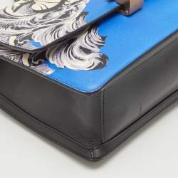 Roberto Cavalli Blue Printed Leather Hera Shoulder Bag