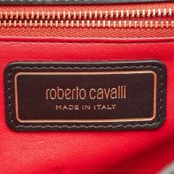 Roberto Cavalli Blue Printed Leather Hera Shoulder Bag
