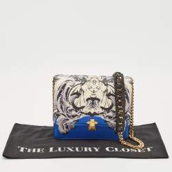 Roberto Cavalli Blue Printed Leather Hera Shoulder Bag