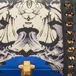 Roberto Cavalli Blue Printed Leather Hera Shoulder Bag