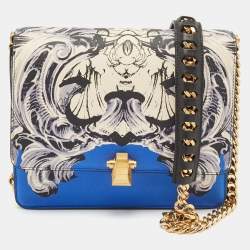 Roberto Cavalli Blue Printed Leather Hera Shoulder Bag