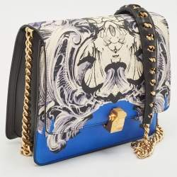 Roberto Cavalli Blue Printed Leather Hera Shoulder Bag