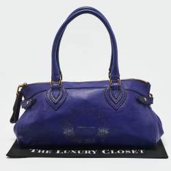 Roberto Cavalli Dark Blue Leather Logo Embossed Satchel