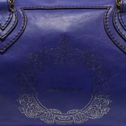 Roberto Cavalli Dark Blue Leather Logo Embossed Satchel
