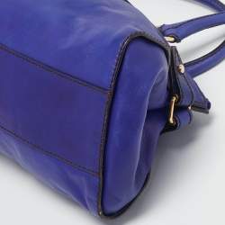 Roberto Cavalli Dark Blue Leather Logo Embossed Satchel