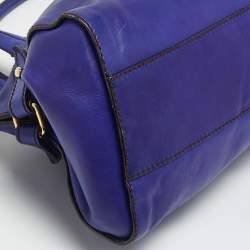 Roberto Cavalli Dark Blue Leather Logo Embossed Satchel