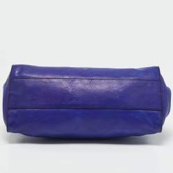 Roberto Cavalli Dark Blue Leather Logo Embossed Satchel