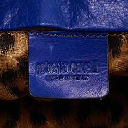Roberto Cavalli Dark Blue Leather Logo Embossed Satchel