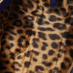 Roberto Cavalli Dark Blue Leather Logo Embossed Satchel