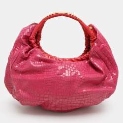 Pre Owned Roberto Cavalli Pink Croc Embossed Leather Hobo